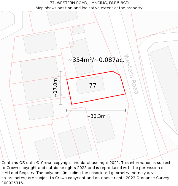 77, WESTERN ROAD, LANCING, BN15 8SD: Plot and title map