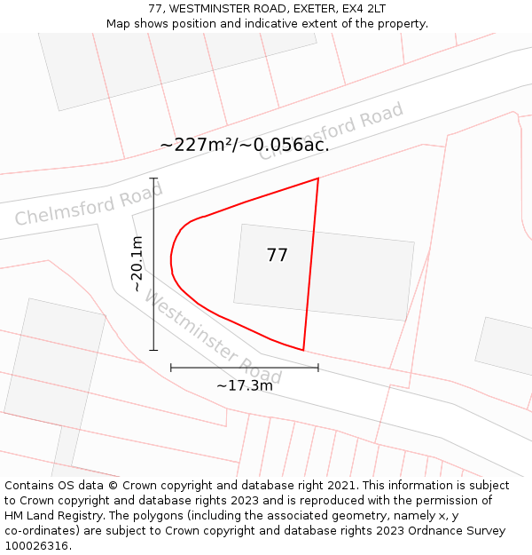 77, WESTMINSTER ROAD, EXETER, EX4 2LT: Plot and title map