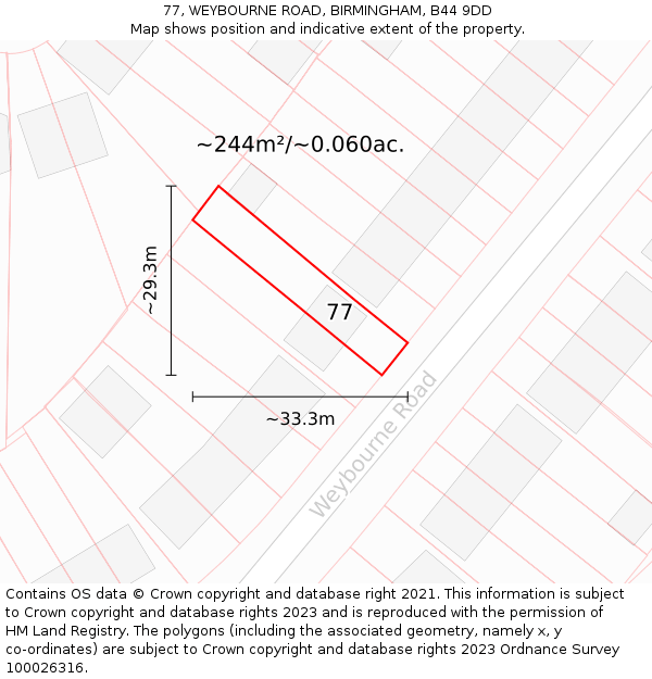 77, WEYBOURNE ROAD, BIRMINGHAM, B44 9DD: Plot and title map