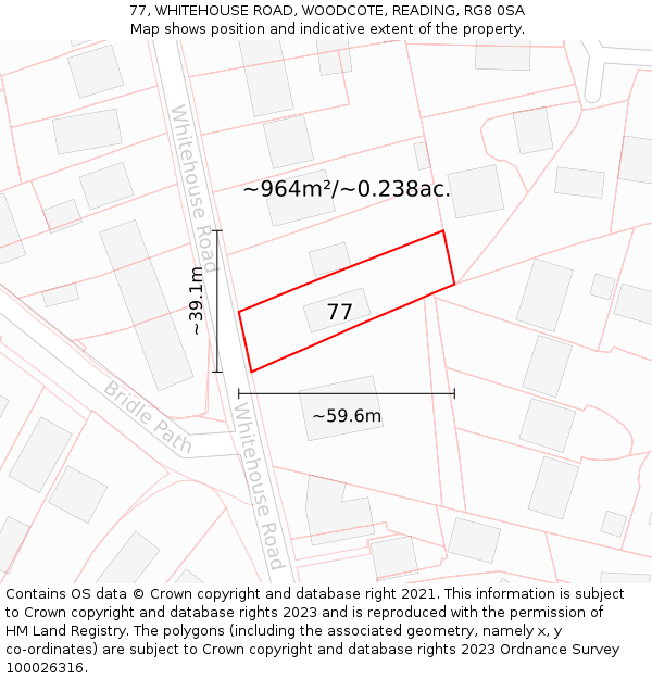 77, WHITEHOUSE ROAD, WOODCOTE, READING, RG8 0SA: Plot and title map