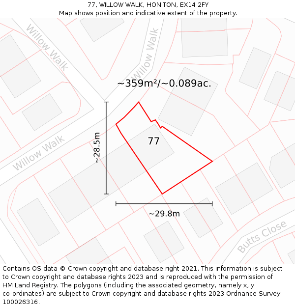 77, WILLOW WALK, HONITON, EX14 2FY: Plot and title map