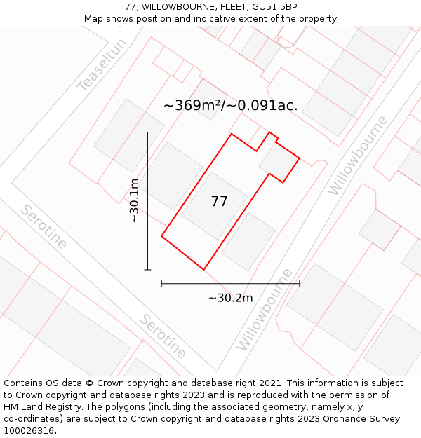 77, WILLOWBOURNE, FLEET, GU51 5BP: Plot and title map