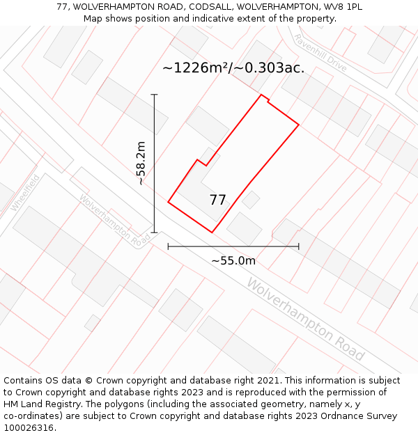 77, WOLVERHAMPTON ROAD, CODSALL, WOLVERHAMPTON, WV8 1PL: Plot and title map