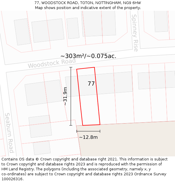 77, WOODSTOCK ROAD, TOTON, NOTTINGHAM, NG9 6HW: Plot and title map