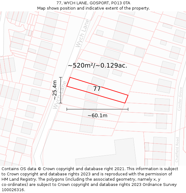 77, WYCH LANE, GOSPORT, PO13 0TA: Plot and title map