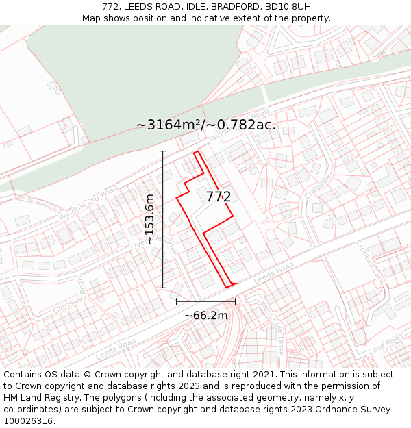 772, LEEDS ROAD, IDLE, BRADFORD, BD10 8UH: Plot and title map