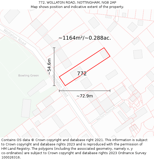 772, WOLLATON ROAD, NOTTINGHAM, NG8 2AP: Plot and title map