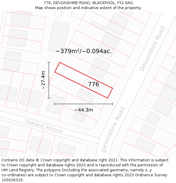 776, DEVONSHIRE ROAD, BLACKPOOL, FY2 0AG: Plot and title map