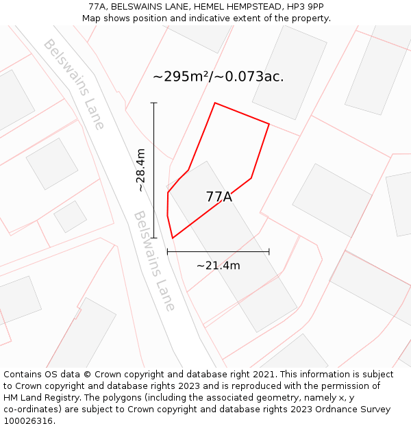 77A, BELSWAINS LANE, HEMEL HEMPSTEAD, HP3 9PP: Plot and title map