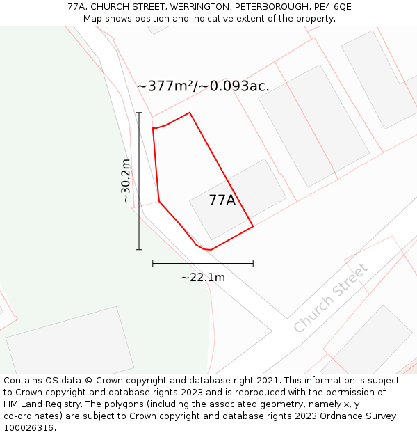 77A, CHURCH STREET, WERRINGTON, PETERBOROUGH, PE4 6QE: Plot and title map