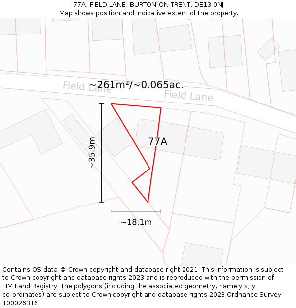 77A, FIELD LANE, BURTON-ON-TRENT, DE13 0NJ: Plot and title map