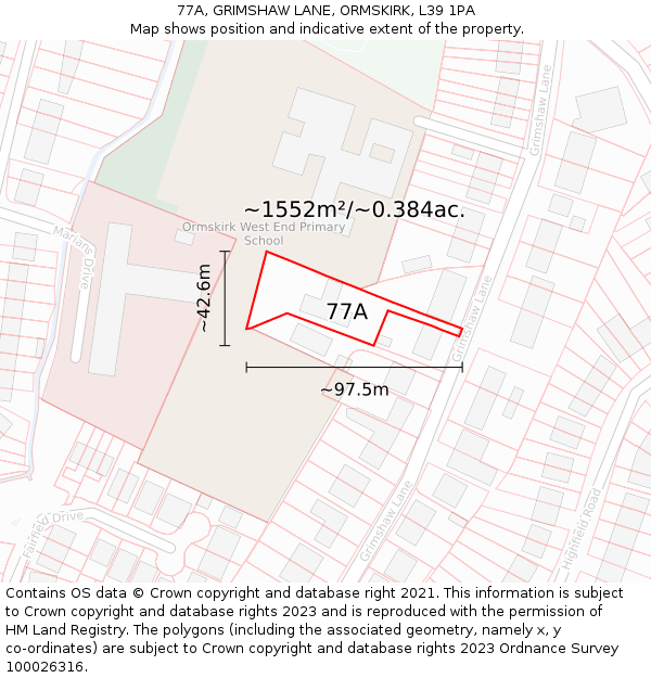 77A, GRIMSHAW LANE, ORMSKIRK, L39 1PA: Plot and title map