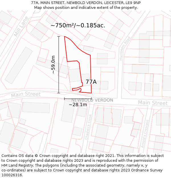 77A, MAIN STREET, NEWBOLD VERDON, LEICESTER, LE9 9NP: Plot and title map