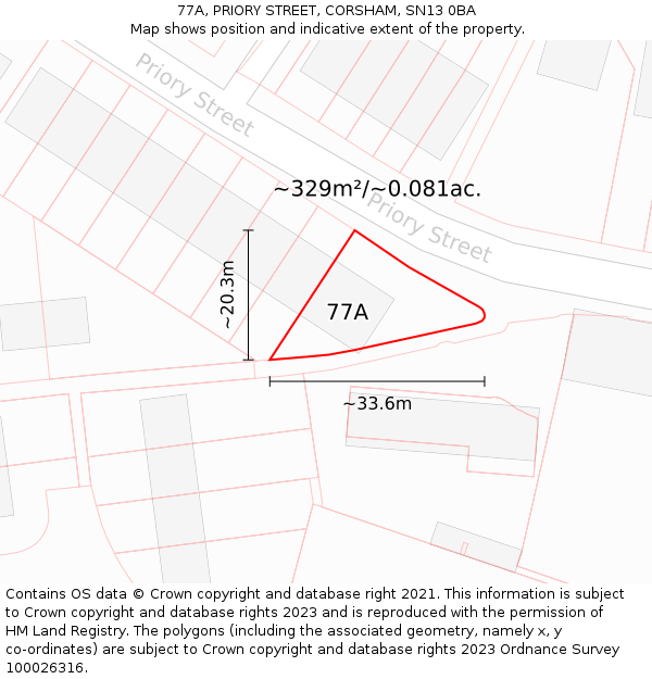 77A, PRIORY STREET, CORSHAM, SN13 0BA: Plot and title map