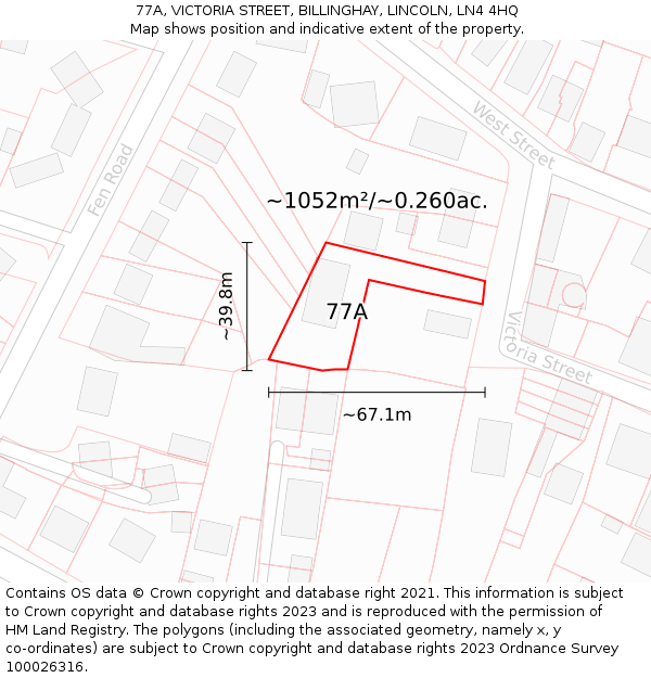 77A, VICTORIA STREET, BILLINGHAY, LINCOLN, LN4 4HQ: Plot and title map