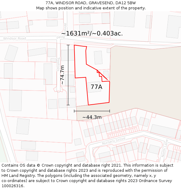 77A, WINDSOR ROAD, GRAVESEND, DA12 5BW: Plot and title map