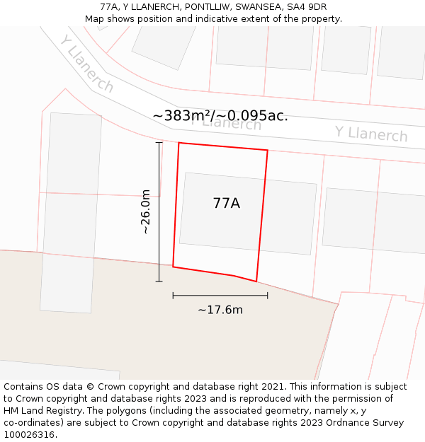 77A, Y LLANERCH, PONTLLIW, SWANSEA, SA4 9DR: Plot and title map