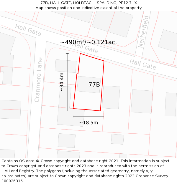 77B, HALL GATE, HOLBEACH, SPALDING, PE12 7HX: Plot and title map