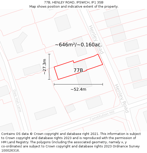 77B, HENLEY ROAD, IPSWICH, IP1 3SB: Plot and title map