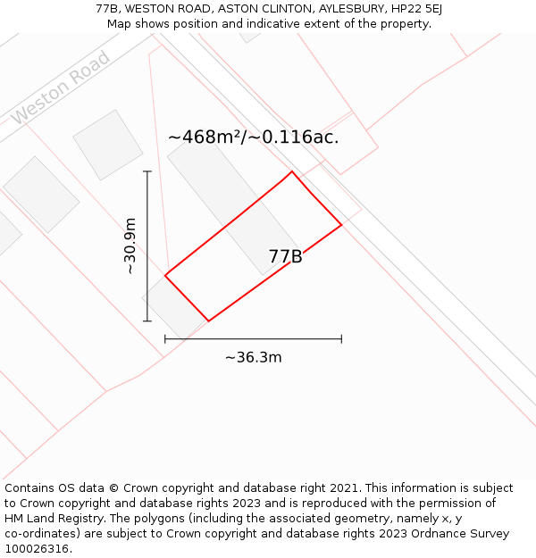 77B, WESTON ROAD, ASTON CLINTON, AYLESBURY, HP22 5EJ: Plot and title map