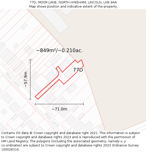 77D, MOOR LANE, NORTH HYKEHAM, LINCOLN, LN6 9AA: Plot and title map