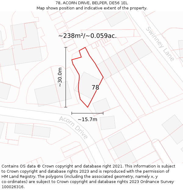 78, ACORN DRIVE, BELPER, DE56 1EL: Plot and title map