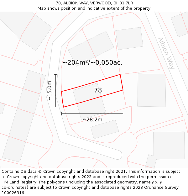 78, ALBION WAY, VERWOOD, BH31 7LR: Plot and title map