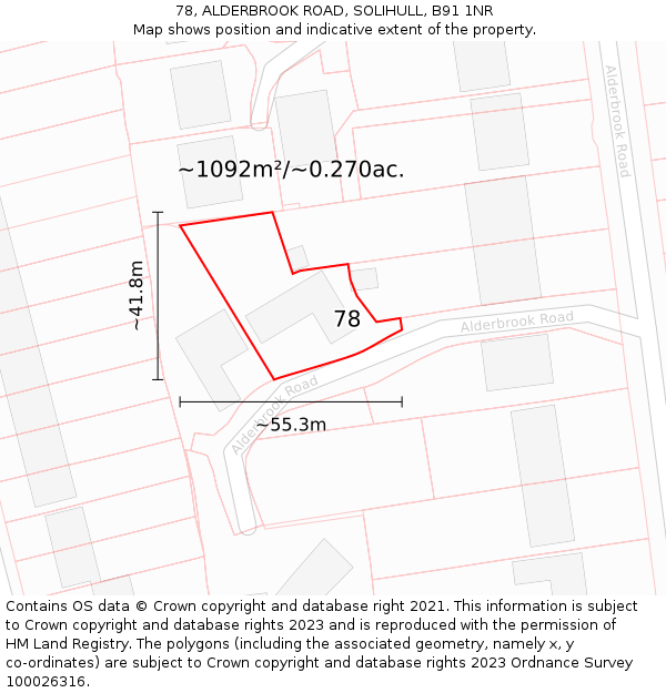 78, ALDERBROOK ROAD, SOLIHULL, B91 1NR: Plot and title map