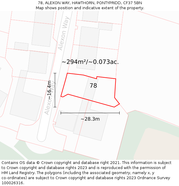 78, ALEXON WAY, HAWTHORN, PONTYPRIDD, CF37 5BN: Plot and title map