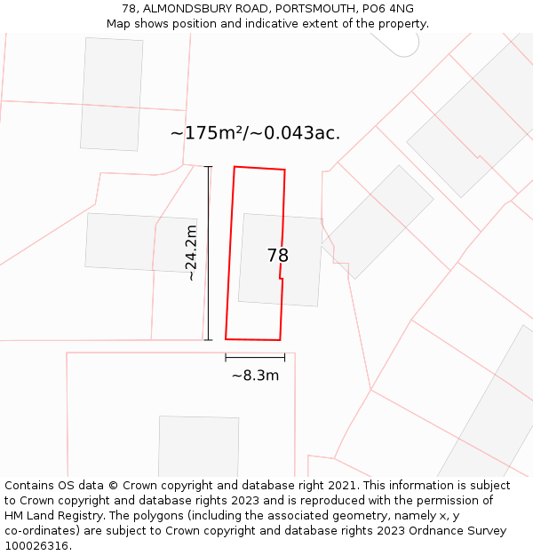 78, ALMONDSBURY ROAD, PORTSMOUTH, PO6 4NG: Plot and title map