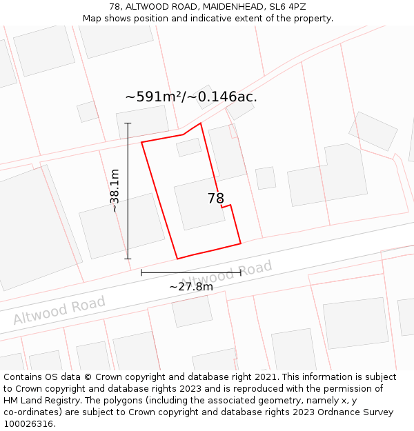 78, ALTWOOD ROAD, MAIDENHEAD, SL6 4PZ: Plot and title map