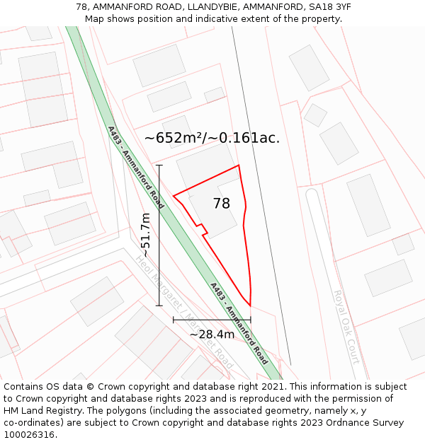 78, AMMANFORD ROAD, LLANDYBIE, AMMANFORD, SA18 3YF: Plot and title map