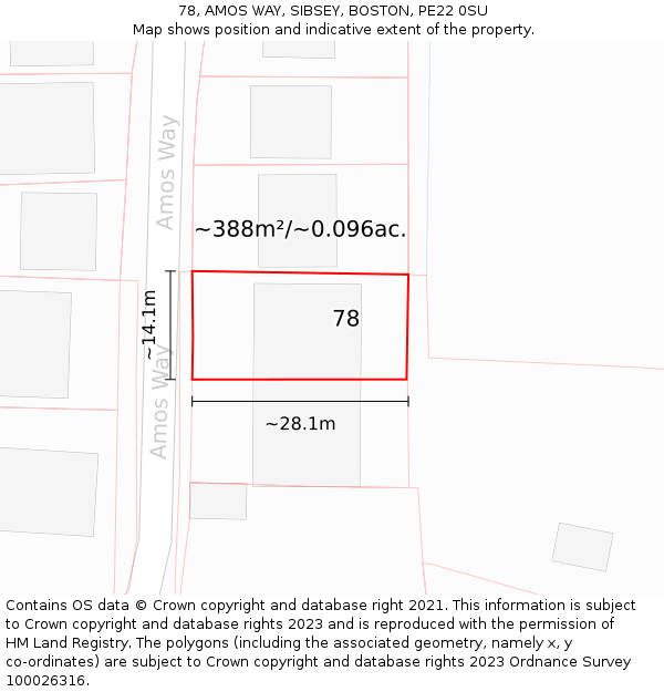 78, AMOS WAY, SIBSEY, BOSTON, PE22 0SU: Plot and title map