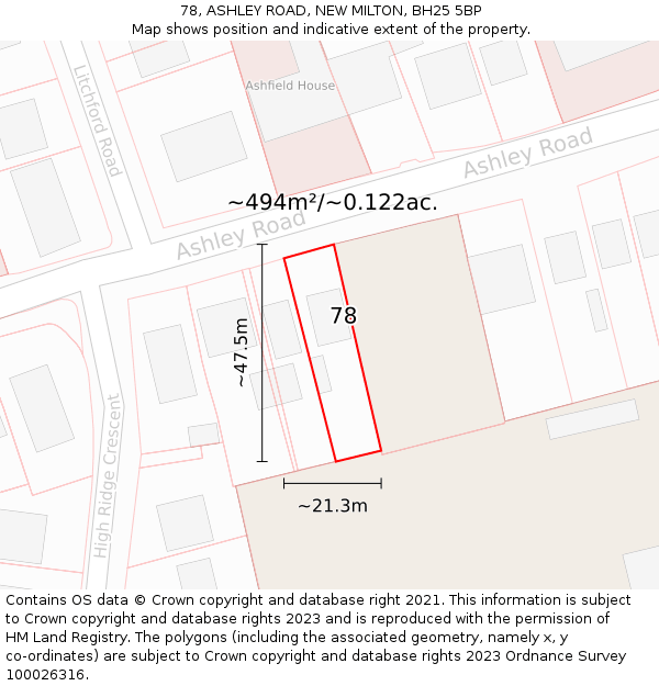 78, ASHLEY ROAD, NEW MILTON, BH25 5BP: Plot and title map