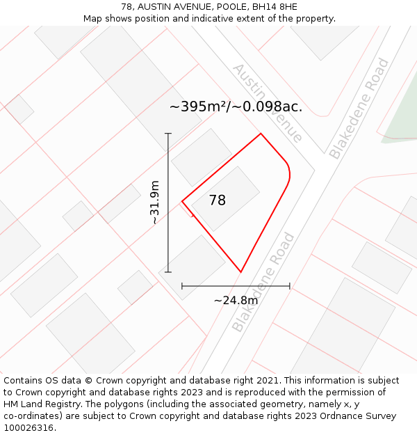 78, AUSTIN AVENUE, POOLE, BH14 8HE: Plot and title map