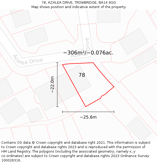 78, AZALEA DRIVE, TROWBRIDGE, BA14 9GG: Plot and title map