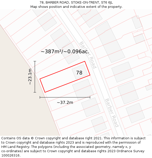 78, BARBER ROAD, STOKE-ON-TRENT, ST6 6JL: Plot and title map