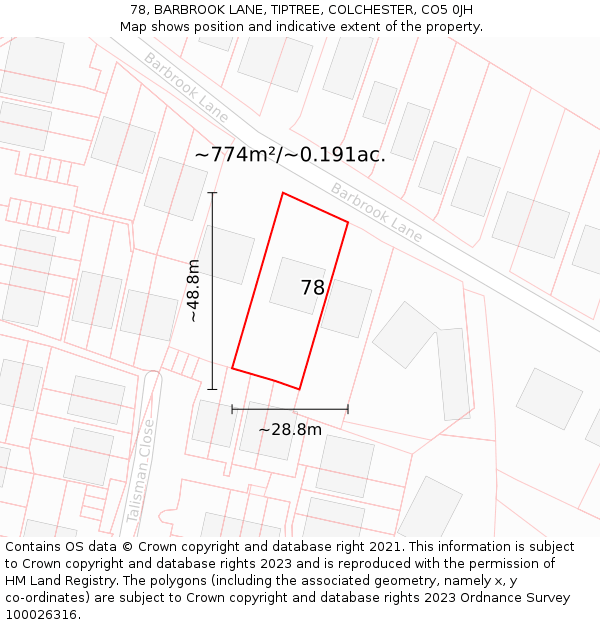 78, BARBROOK LANE, TIPTREE, COLCHESTER, CO5 0JH: Plot and title map