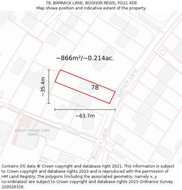 78, BARRACK LANE, BOGNOR REGIS, PO21 4DE: Plot and title map