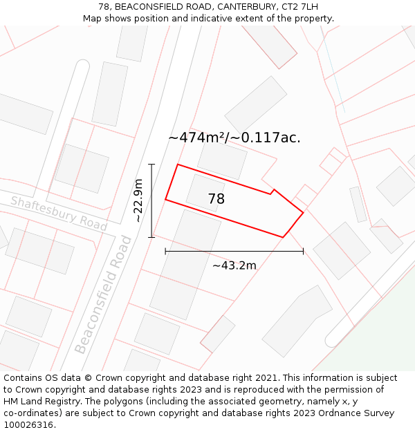 78, BEACONSFIELD ROAD, CANTERBURY, CT2 7LH: Plot and title map