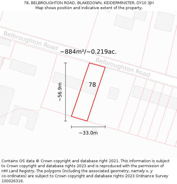 78, BELBROUGHTON ROAD, BLAKEDOWN, KIDDERMINSTER, DY10 3JH: Plot and title map