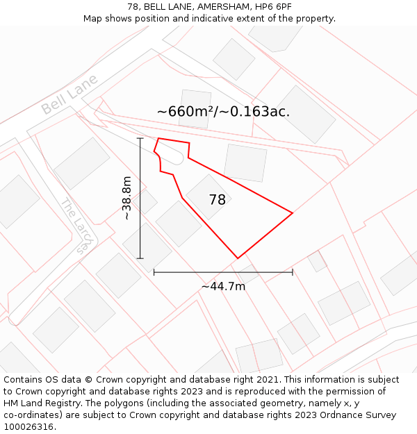 78, BELL LANE, AMERSHAM, HP6 6PF: Plot and title map