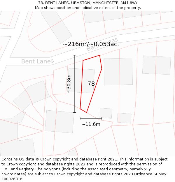 78, BENT LANES, URMSTON, MANCHESTER, M41 8WY: Plot and title map