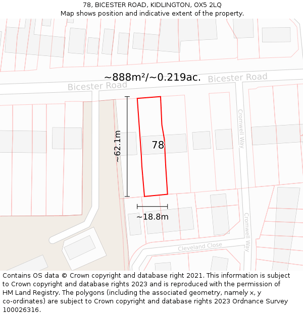 78, BICESTER ROAD, KIDLINGTON, OX5 2LQ: Plot and title map