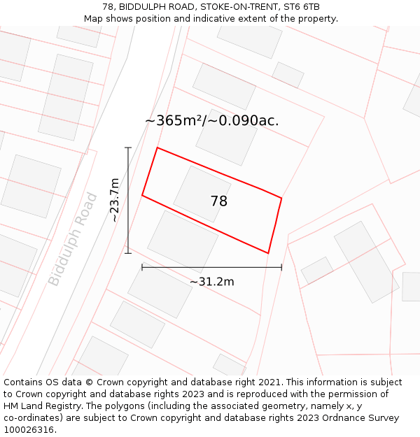 78, BIDDULPH ROAD, STOKE-ON-TRENT, ST6 6TB: Plot and title map