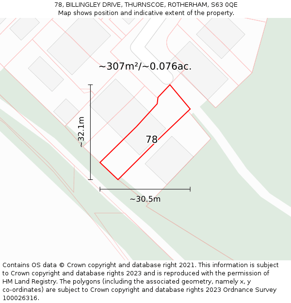 78, BILLINGLEY DRIVE, THURNSCOE, ROTHERHAM, S63 0QE: Plot and title map