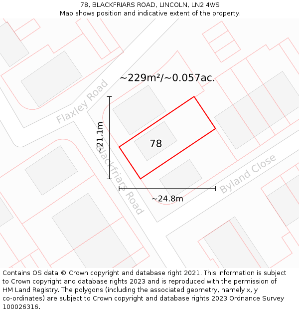 78, BLACKFRIARS ROAD, LINCOLN, LN2 4WS: Plot and title map