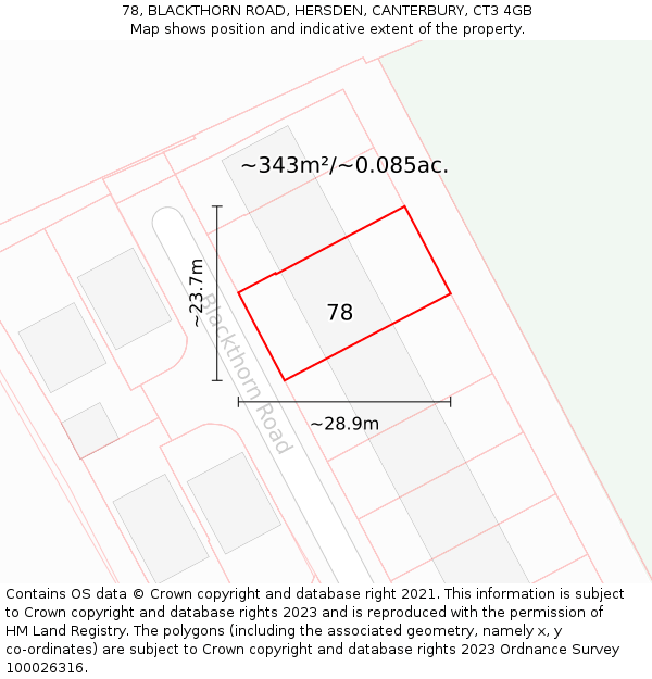 78, BLACKTHORN ROAD, HERSDEN, CANTERBURY, CT3 4GB: Plot and title map