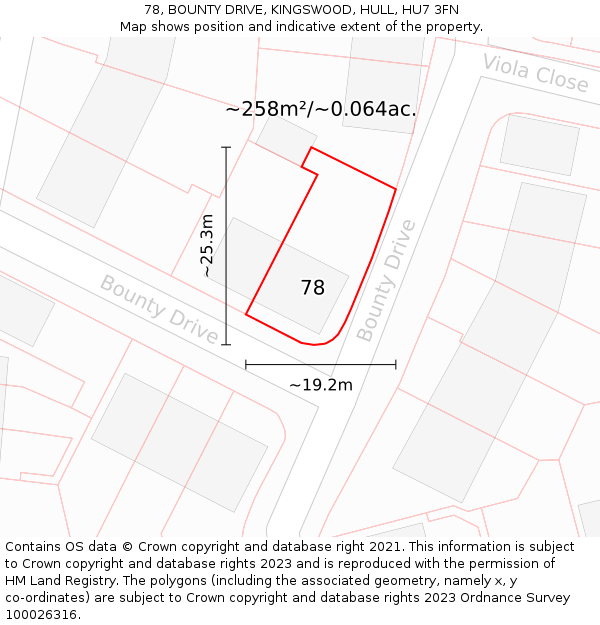 78, BOUNTY DRIVE, KINGSWOOD, HULL, HU7 3FN: Plot and title map