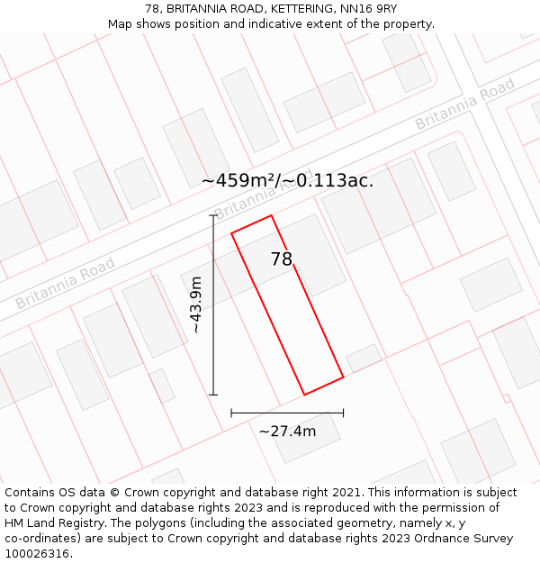 78, BRITANNIA ROAD, KETTERING, NN16 9RY: Plot and title map